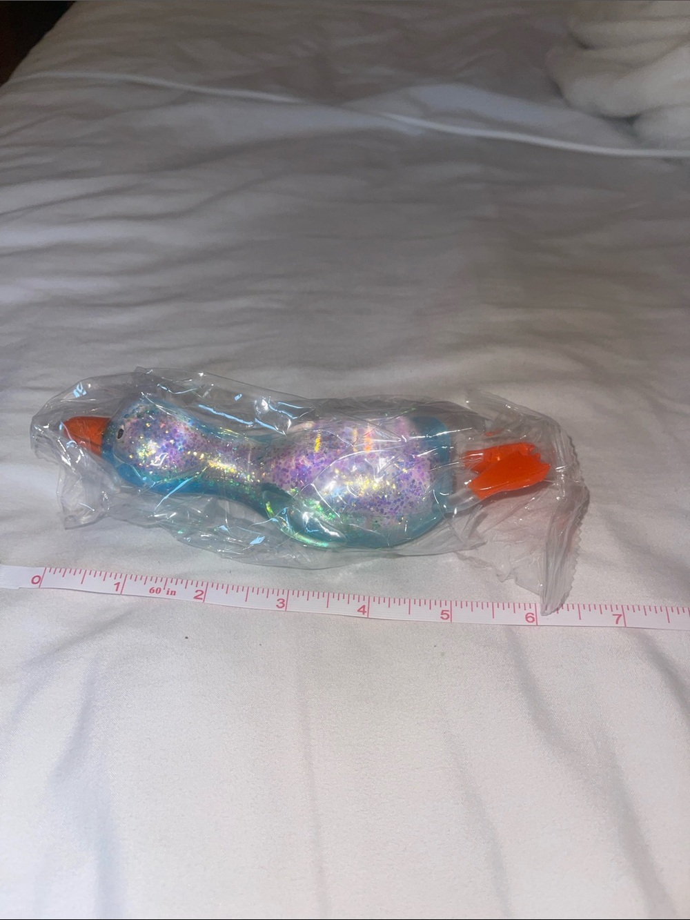 Squishy duck, large glitter, slow rise stretch nwt ice blue with orange feet